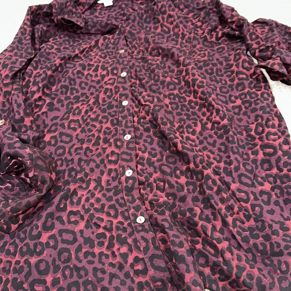 Intro burgundy & black leopard print Button Down Shirt size 1X - Picture 7 of 7